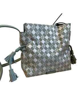 Fossil sage Green Checkered Canvas & Leather Crossbody Bag With Tassel Accents